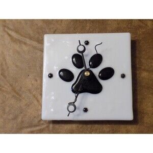Porcelain Ceramic Kitty Cat Paw Print Black/White Paw Print Wall Clock Decor
